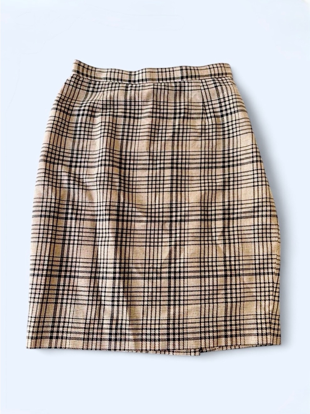 Vintage Italian Plaid Pencil Skirt in Beige and Black